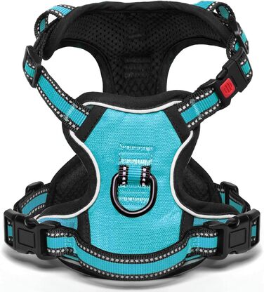 Нашийник для собак BaoCheng Anti Pull: регульований, дихаючий, з 3 пряжками, безпечний, світловідбиваючий (M, небесно-блакитний)