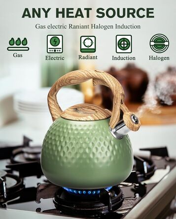 Чайник для заварювання чаю Teekessel 2,7 л з емальованим покриттям зеленого кольору з імітацією дерева, з носиком, з нержавіючої сталі, антижаровий ручка оливкового кольору