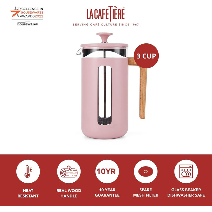 Френч-прес La Cafetière Pisa 350 мл, боросилікатне скло, нержавіюча сталь, рожевий, для меленої кави та чаю