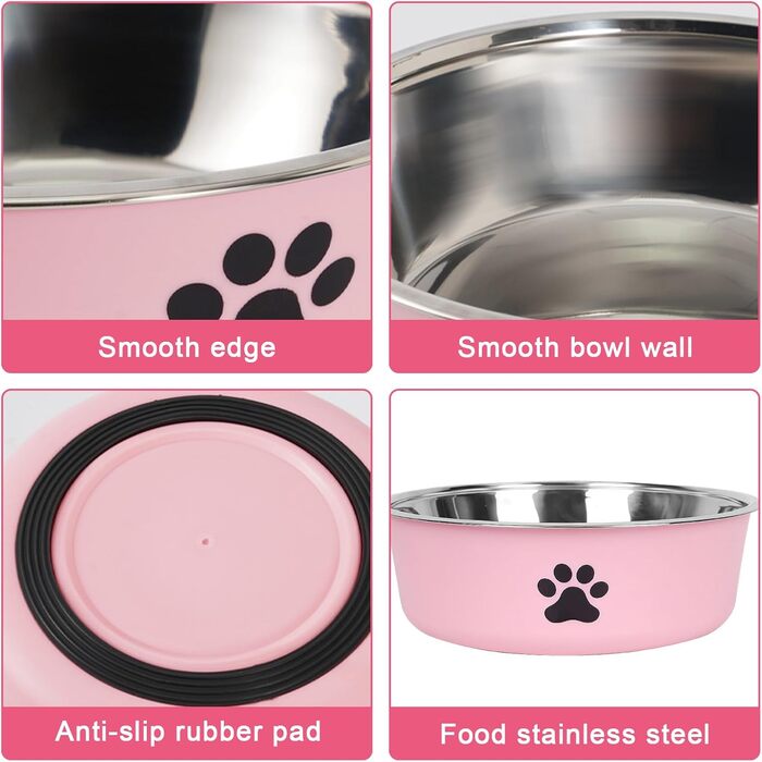 Набір з 4 мисок для собак з нержавіючої сталі, протиковзкі, для води та корму, 18 см, підходять для собак та котів будь-якого розміру