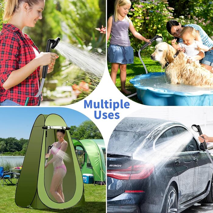 Portable Camping Shower with Pump - Rechargeable Battery Camping Shower Set with 1.8m Hose - Camping Shower Set for Garden, Camping, Car Washing, and Pet Washing (Digital Display)