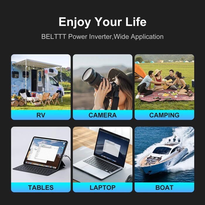 Автомобільний інвертор BELTTT 500W 12В-230В, 1000Вт пік, з LCD-дисплеєм, 4 USB, розетка EU для авто, кемпінгу, човна
