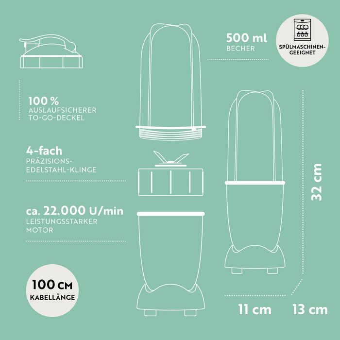 GOURMETmaxx Mr. Magic: Блендер для смузі та шейків 400W | Комплект з 4 насадками | Червоний та срібний