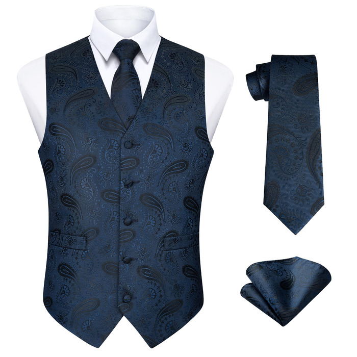 Чоловічий жилет Enlision з паєтками, краватка та нагрудний хустинка - комплект для весілля, вечірки, ділових зустрічей, XS-6XL, Морський блакитний