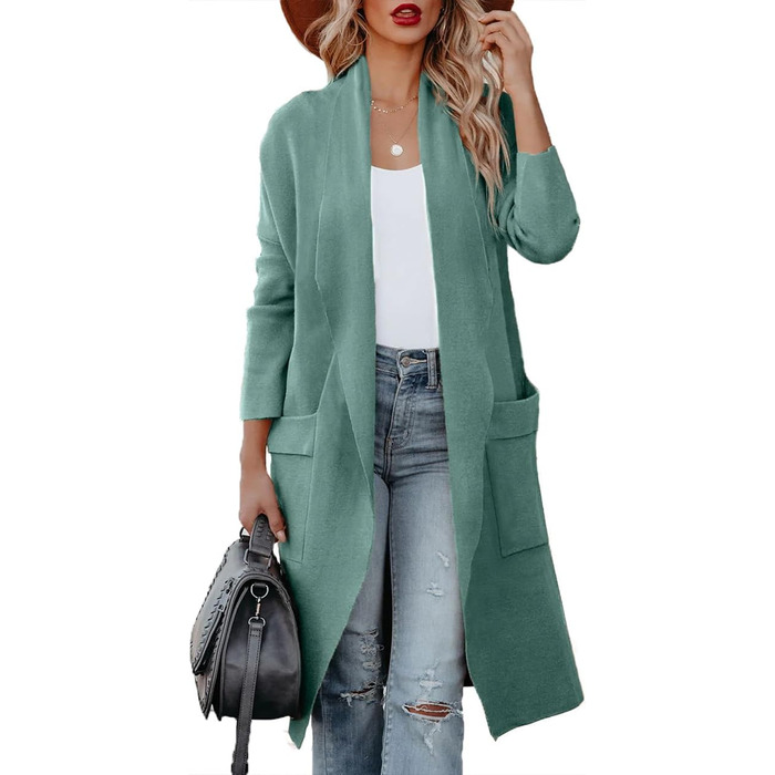 Жіночий кардиган з відкритим передом та бахромою, довгий, однотонний, колір: бірюзовий