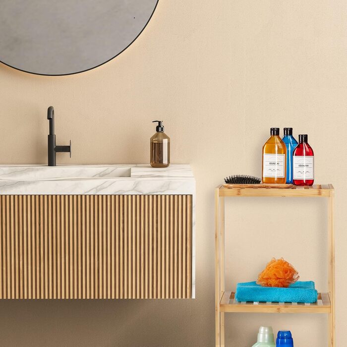 Relaxdays Bamboo Bathroom & Kitchen Shelf, HBT: 162 x 38 x 39.5 cm, Freestanding Shelf with 3 Shelves, Natural