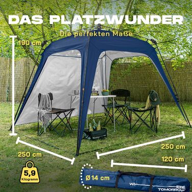 Lumaland Outdoor Pavilion 2.5 x 2.5m | Waterproof & UV Protection | Garden Tent including 1 Side Panel, Bag & Stakes | Robust Camping & Party Tent | Pop-Up Tent Setup in 2 Minutes [Blue]