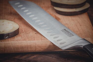 Ніроста Trinity – професійний ніж Сантоку з нержавіючої сталі 34 см, ручне заточування, з захистом пальців