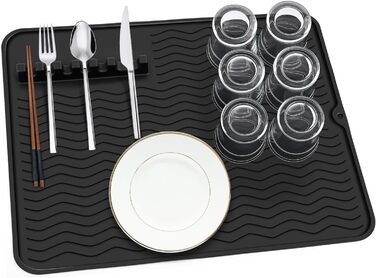 Килимок для посуду Thinkingwings 50x40 см з силікону, чорний, термостійкий, неслизький