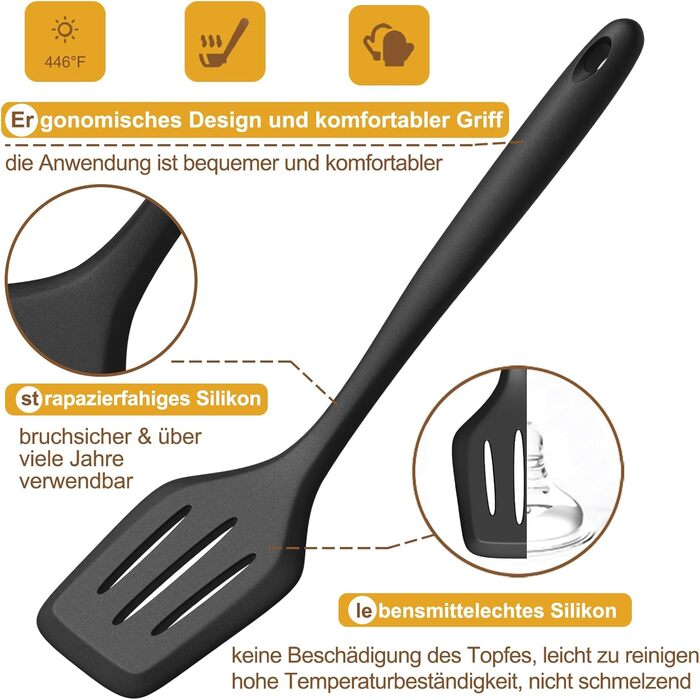 Набір кухонних аксесуарів Terlulu: 15 предметів з силікону, стійкий до нагріву, антипригарний, для посуду, з підставкою, чорний