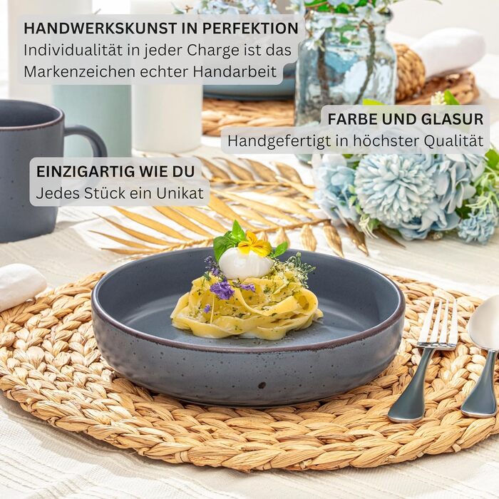 Набір посуду SÄNGER Kombiservice 30 частин, керамічний сервіз на 6 осіб: 6 тарілок для їжі, 6 десертних тарілок, 6 чашок, 6 тарілок для пасти, 6 кавових чашок. Сучасний набір посуду VALUE COLLECTION (Bombay Graphit)