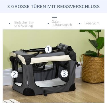 PawHut Складана переноска для собак, 50.5 x 33.5 x 35 см, сіра, 50.5 л