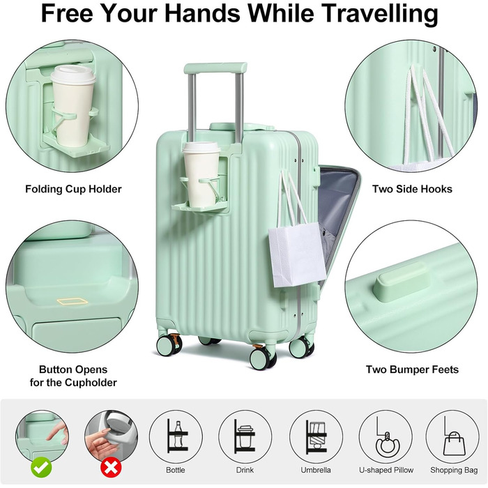 Набір валіз Sea Choice Hartschalen 2 шт. (Trolley, 55/78 см) з TSA замком та тримачем для напоїв, зелений