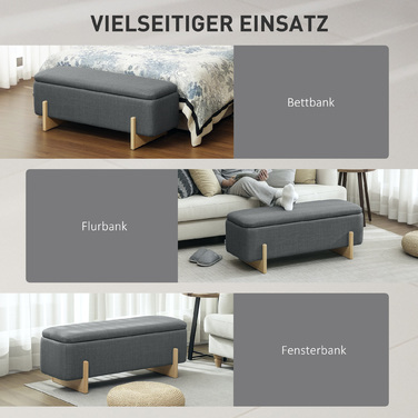 HOMCOM Storage Ottoman, Upholstered Bench with Foam Padding, Linen-Look Fabric, 111 x 44 x 44.5 cm, Dark Gray