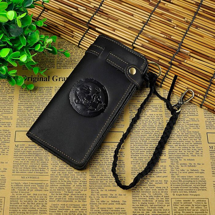Le'aokuu Men's Genuine Leather Wallet Organizer Double Checkbook Wallet Pattern Business Money Clip 3377