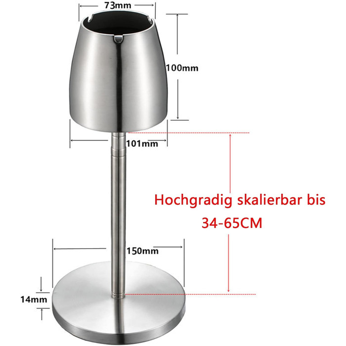 Асбечка для автомобіля з нержавіючої сталі, висувна 34-65см, велика, з кришкою, антиковзка, для вулиці та дому