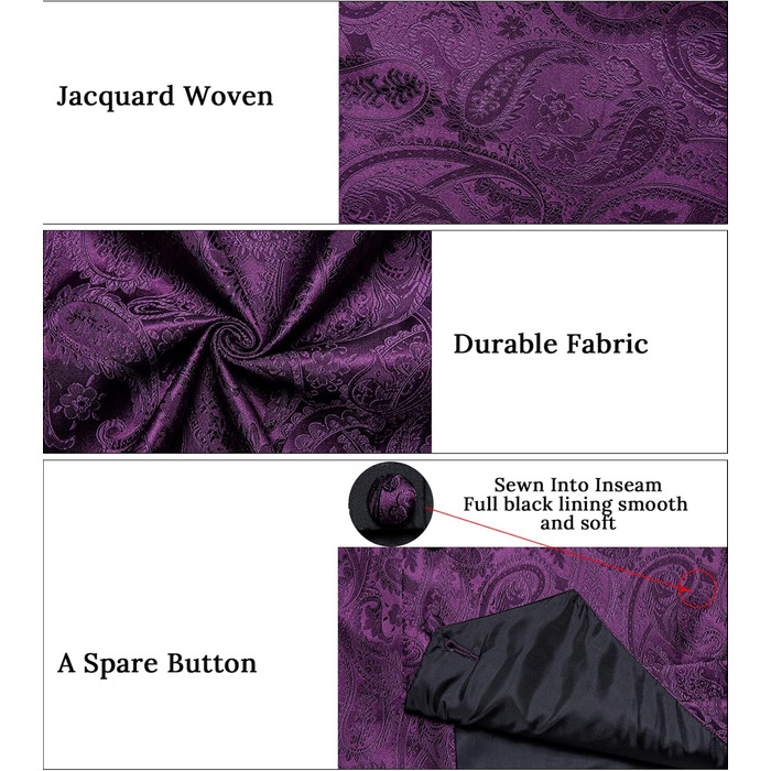 Набір DiBanGu для чоловіків: шовкова жилетка та краватка з паєтками, попередньо зав'язаний бантик, для весілля, свят, 6 шт., колір: фіолетовий (M)