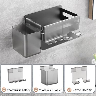 Тримач для електричної зубної щітки з нержавіючої сталі, настінний, без свердління, для 3 щіток та аксесуарів