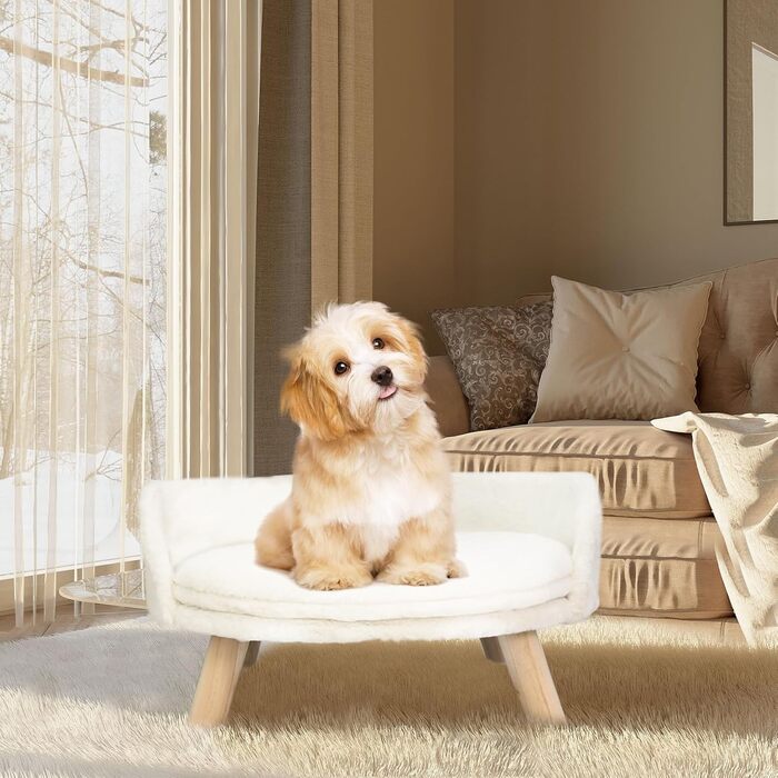 Luxury Cat Sofa, Large Cat Sofa, Cat Chair, Cat Stool, Elevated Cat Bed with Cat Cushions, Pet Sofa, Dog Sofa for Small Dogs, 40cm beige (L 62 x W 62 x H 33 cm)