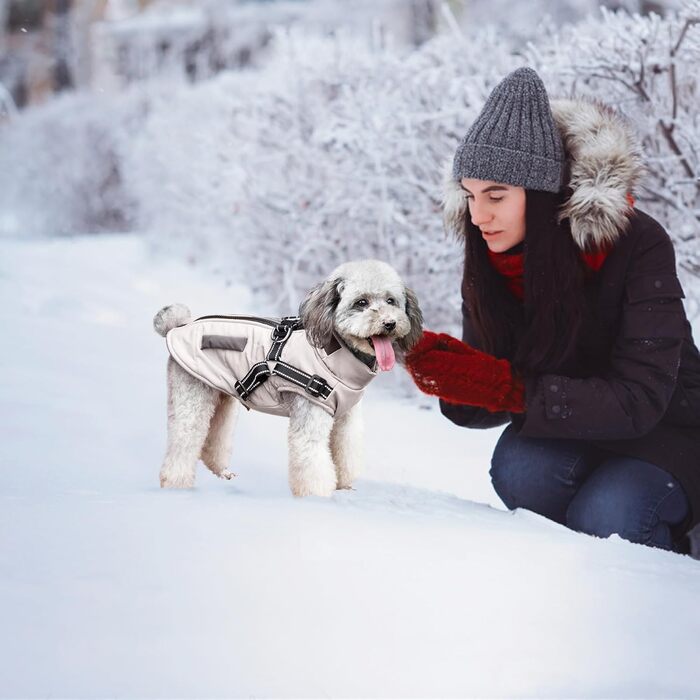 Osleidy Dog Winter Coats, Warm Dog Coats Reflective Dog Clothing Waterproof Puppy Vest for Cold Weather with Dog Harness for Small Medium Dogs (White, M)
