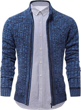 Чоловічий кардиган AOLI RAY з блискавкою, в'язаний, з високим коміром та двома кишенями, блакитний/чорний