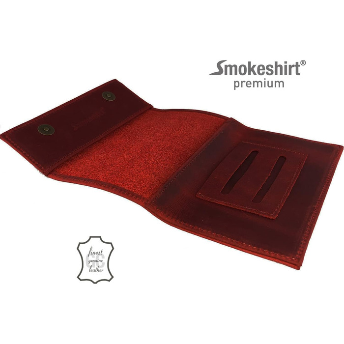 Leather Tobacco Pouch - Premium Quality Tobacco Bag - Professional smokeshirt Single or Double Sheet Pocket Rolling Pouch for Women and Men (Vintage Red)