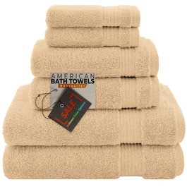 Набір махрових рушників American Bath Towels з 100% бавовни, 6 предметів (2 банні, 2 для рук, 2 маленькі), бежевий, XL