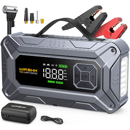 Портативний пусковий пристрій 8000A з повітряним компресором 160 PSI для бензинових та дизельних двигунів (до 10 л), з дисплеєм та аварійною світлодіодною лампою