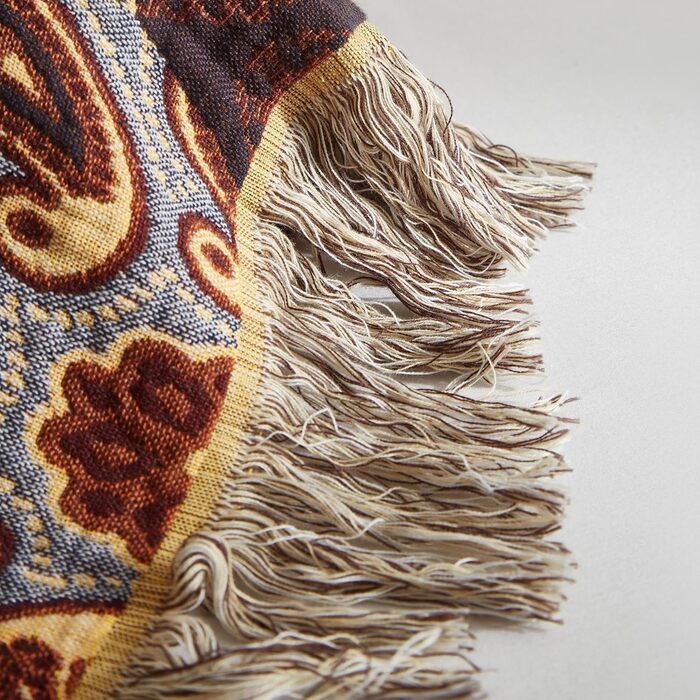 Богемна ковдра Boho Decke 100% бавовна – двостороння муслінова ковдра 150x200 см, м'яка ковдра для дивана та покривало на ліжко, естетичний дизайн, ідеально підходить для вітальні та спальні, помаранчевий/зелений (230 x 250 см, візерунок пає)