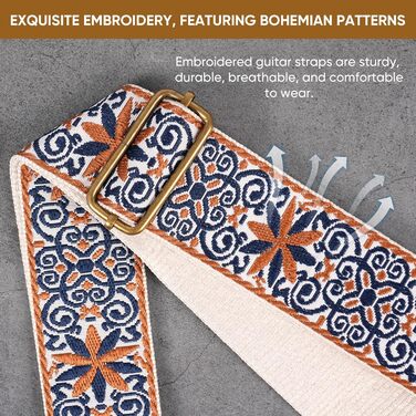 Гітарний ремінь Jacquard з вишивкою з бавовни з кінцями з натуральної шкіри для акустичної гітари GS-89-1 Petal Brown