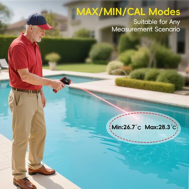 Інфрачервоний термометр Eventek -50°C до 600°C з лазером та LCD дисплеєм. Безконтактний вимірювач температури для піци, гриля, приготування їжі та промисловості. Регульований коефіцієнт випромінювання (Не для вимірювання температури тіла). Червоний колір.