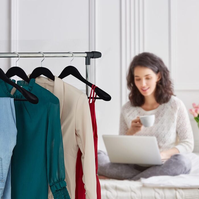 Relaxdays Velvet Clothes Hangers, 10-Piece Set, Wide Shoulders, Hanger with Trouser Bar, 360° Swivel Hook, Suit Hanger, Black