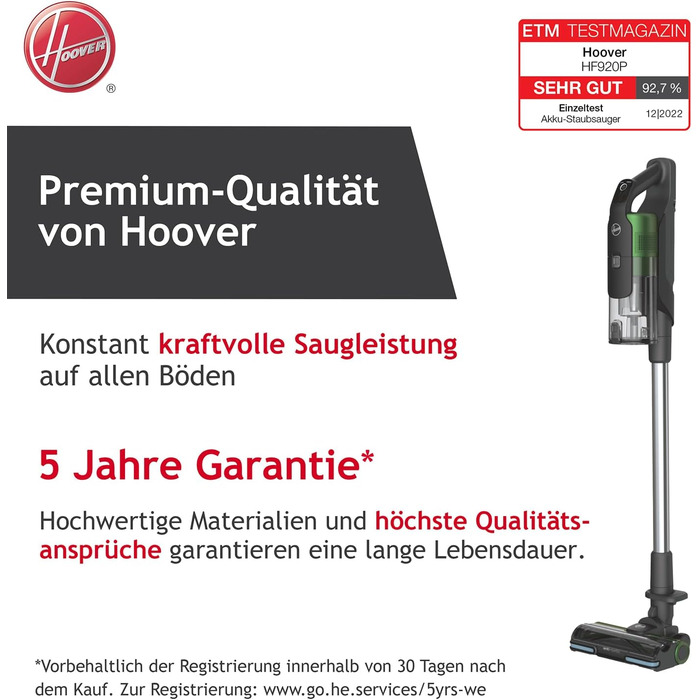 Бездротовий акумуляторний пилосос Hoover HF9 I Без мішка, LED-підсвічування, Anti-Twist насадка, для всіх поверхонь (для тварин), 2 акумулятори