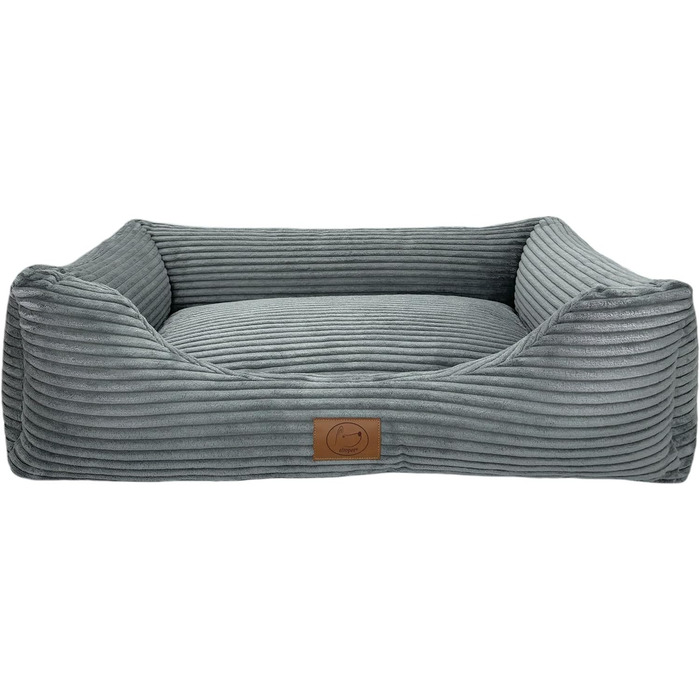 Ортопедичне ліжко для собак Elropet з м'якого корду, корзина для собак, XS/S/M/L/XL/XXL (Оливковий, Сірий)