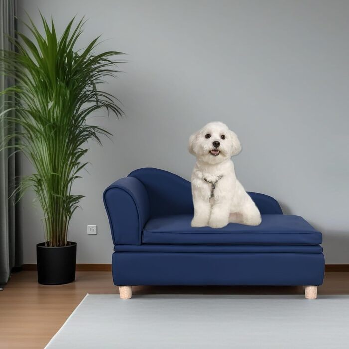 Софа для собак та котів Yoonnie room з PU-шкіри з місцем для зберігання, з дерев'яним каркасом, з подушками, для цуценят та котів (Перловий білий)