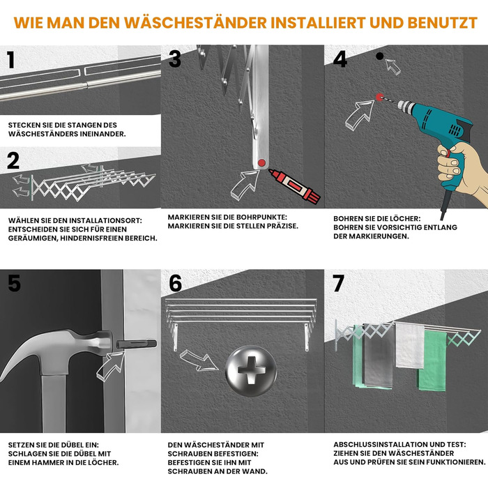 Настінна сушарка для білизни з нержавіючої сталі, висувна, 100 см, вантажопідйомність 25 кг