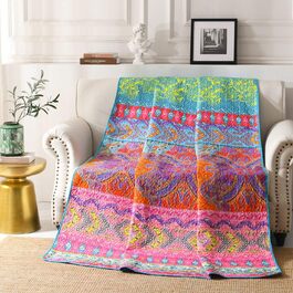 Qucover Daybed Cover 150 x 200 cm Colorful Quilted Microfiber Throw Blanket Bedspread for Single Bed Sofa Cover Boho Indian Exotic Boho-3 150X200cm