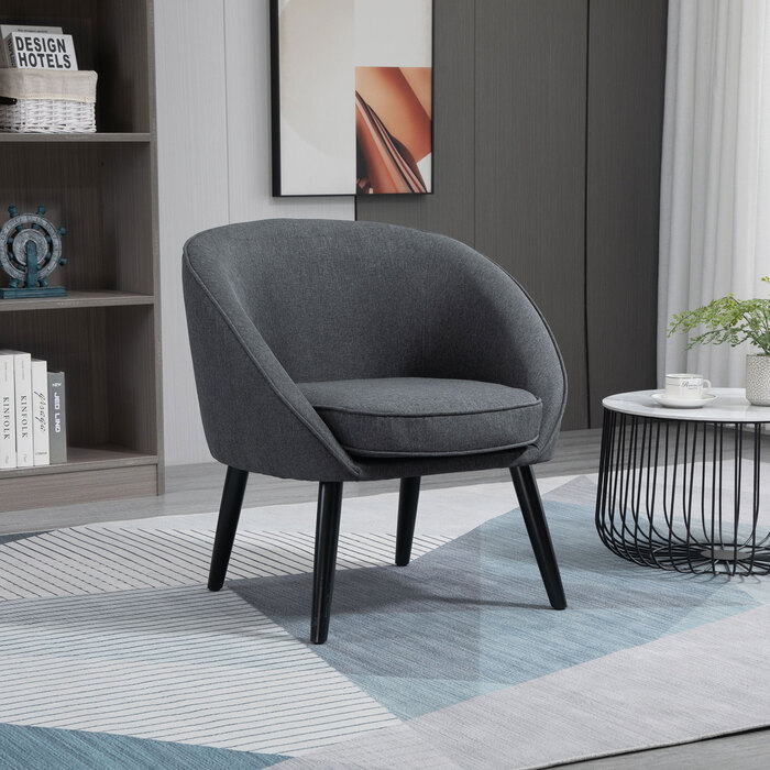 HOMCOM Lounge Chair Cocktail Chair Upholstered Chair Office Chair Living Room Chair Dining Room Modern with Linen-Look Wood Grey 71 x 65 x 75 cm | Aosom