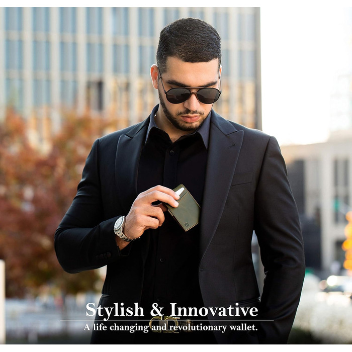 Чоловіче шкіряне портмонель SERMAN Brands з RFID-захистом, тонкий, чорний - Slim (зелений, мінімалістичний)