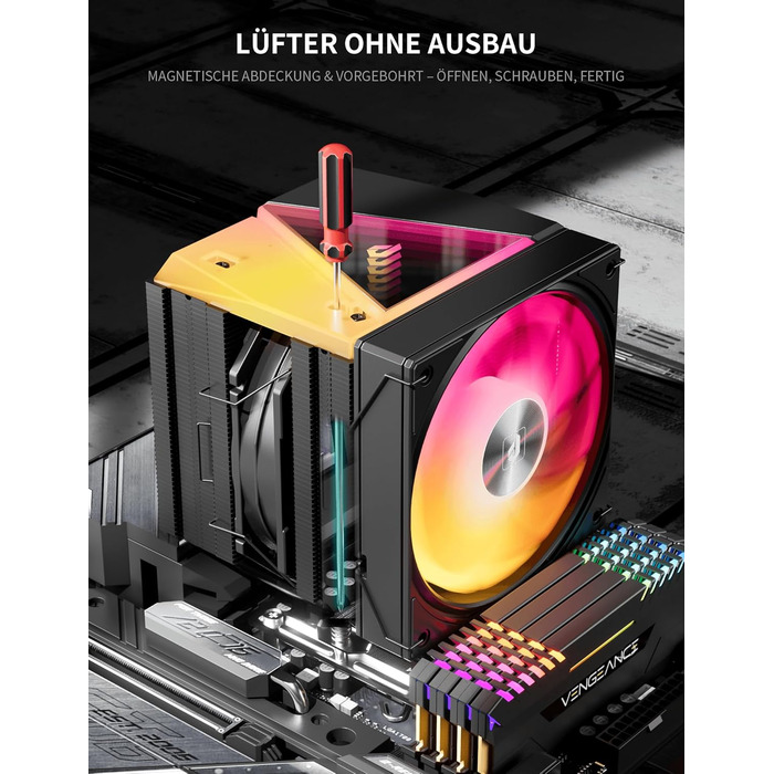 upHere UE2 Elite KC8C: Потужний кулер CPU з ARGB підсвічуванням (120мм, 8 heatpipes, 280W) для AM5/AM4/AM3, Intel 1851/1700/115x/1200