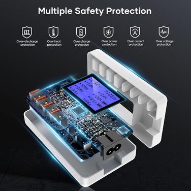 Зарядний пристрій USB-C 152W з LCD дисплеєм, 4x USB-A, 4x USB-C, швидка зарядка для iPhone 16, iPad, Samsung та інших пристроїв - Чорний