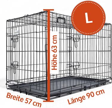 Складана переносна собача будка Zooprinz з міцної сталі – клітка для собак з 2 дверцятами, піддон, ручка для транспортування, 4 розміри (92,5 x 57,5 x 64 см)