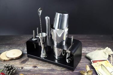Sky Fish Cocktail Set, 8-Piece Bar Accessory Set with Stainless Steel Stand, Perfect Home Bartending and Martini Cocktail Shaker Set.