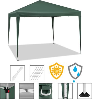 WOLTU Pop-Up Pavilion Waterproof Folding Pavilion Sun Shade Event Pavilion Garden Pavilion for Terrace Camping Festival Pagoda Tent with Oxford Fabric and Metal Frame 3 x 3 m PVL0002be (Green)