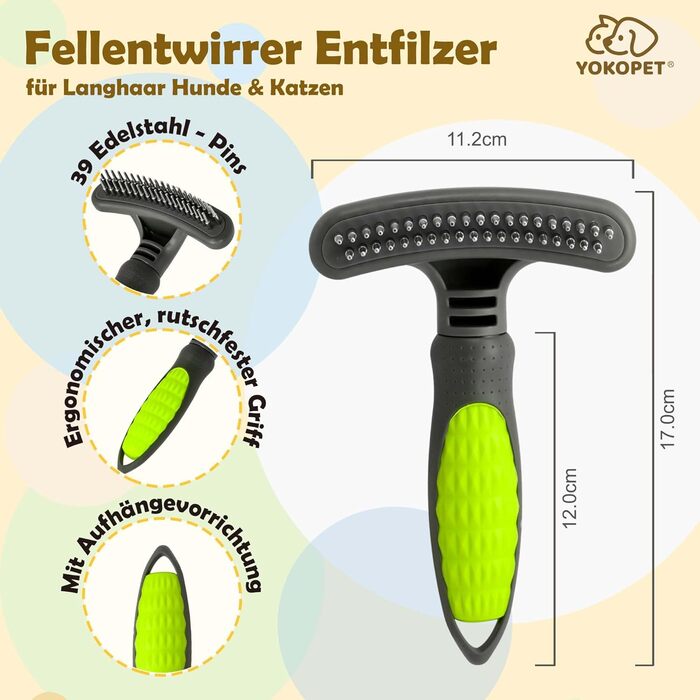 Гребінець для вичісування підшерстка собак та котів з довгим волоссям | Розплутування, вичісування підшерстка | Гребінець для вичісування підшерстка, вирівнювання | Зелений | Fellentwirrer Entfilzer