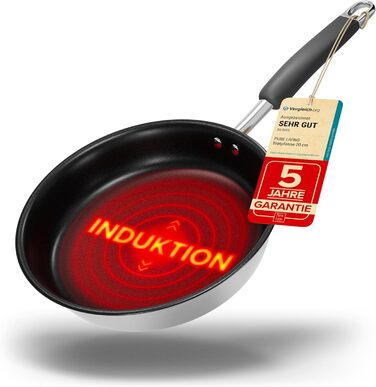 Набір сковорідок з нержавіючої сталі для всіх типів плит, 20см та 28см з антипригарним покриттям - 10 років гарантії, ергономічні ручки, рівномірний розподіл тепла, безпечні для миття в посудомийній машині та використання в духовці - Набір сковорідок (20с