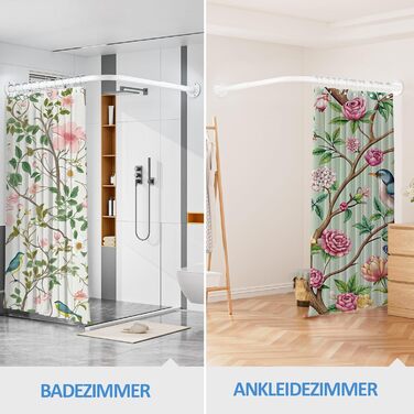 Регульована штанга для душу L-подібної форми, 60-134 см, з кріпленням для завіси та підставкою для стелі, для ванни/ванної кімнати, білий, монтаж вимагає свердління