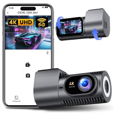 Автомобільний відеореєстратор 4K з 5GHz Wi-Fi, поворотна камера 360° та цілодобовим режимом паркування 24/7