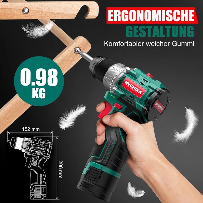 Акумуляторна дриль-шуруповерт HYCHIKA NBT-CD-16.8A-BL: 45Nm, 23+1 момент, 53 шт. аксесуарів, LED, 1500mAh