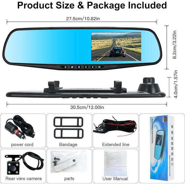 Відеореєстратор Podazz Dashcam Auto - камера для автомобіля з 3-дюймовим IPS екраном FHD 1080P, 170° кутом огляду, нічним баченням, G-сенсором, циклічною записом та детекцією руху, паркувальний режим (блакитний)